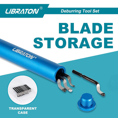 Libraton Deburring Tool Kit with 11 High-Speed Steel Blades, 360 Degree Rotary Head for Metal and Plastic
