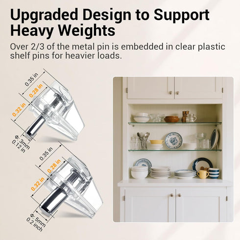 HIQUODIN 36PCS 3-in-1 1/4 inch, 5mm, 3mm Mixed-Diameter Cabinet Shelf Pegs, Shelf Pins Kit, Shelf Support Pegs