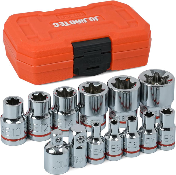 JU JIAN TEC 13-Piece E-Torx Socket Set with 6-Point Star Design - E4 to E20