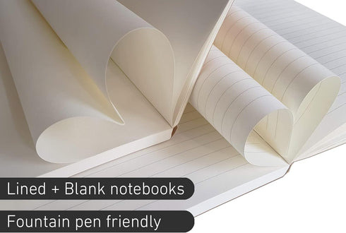le vent Black Refillable Leather Journal - Genuine Leather Cover with 2 Lined and Blank Bound Notebooks A5 (8x5') -