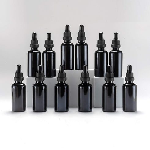 YIZHAO Black Glass Dropper Bottle 2oz, Tincture Bottles with Glass Dropper for Essential Oils, 12 Pcs