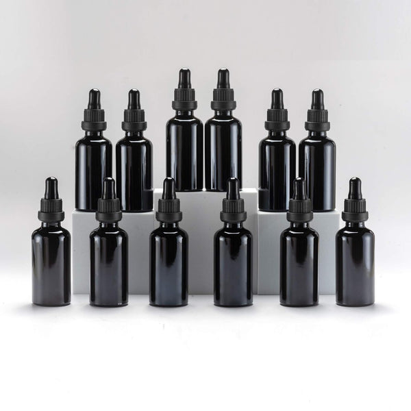 YIZHAO Black Glass Dropper Bottle 2oz, Tincture Bottles with Glass Dropper for Essential Oils, 12 Pcs