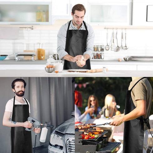 2 Pack Waterproof Rubber Vinyl Apron 40" Chef Aprons for Men, Heavy Duty Adjustable Bib Apron