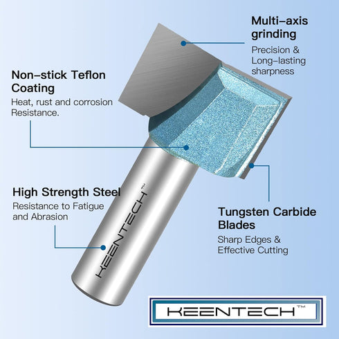 KEENTECH Router Bits, 1/2" Shank, Bottom Cleaning Carbide Tipped Surfacing Bit for Woodworking