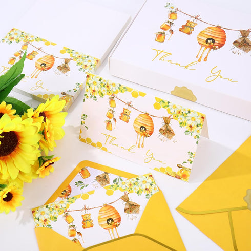 50 Pack Summer Whaline Little Honey Bee Baby Shower Thank You Cards Boxed Yellow Bear Greeting Cards with Envelopes
