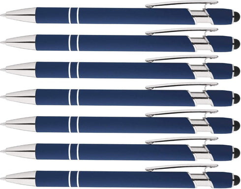 Rainbow Rubberized Soft Touch Ballpoint Pen with Stylus Tip, Box of 7 (DARK BLUE)