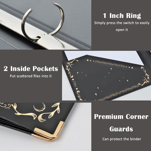 Cute 3 Ring Binder, 1 Inch, Decorative Clipboard Binder with 5 Tab Dividers, Fits A4 Paper, School Office Supplies