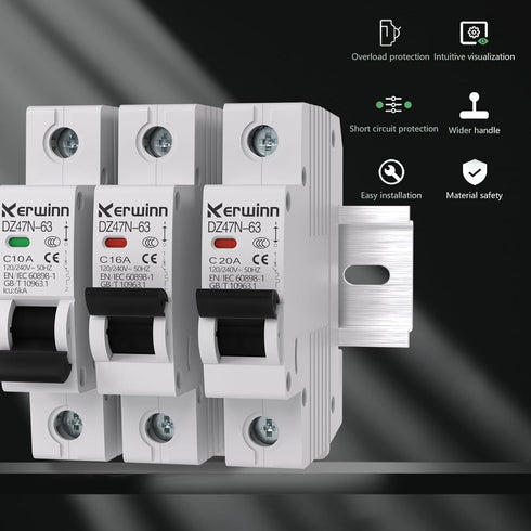 3PCS Miniature Circuit Breaker, 120V/240V AC, 1 Pole, 16Amp, Smart DIN Rail Mount for Marine, Solar Systems