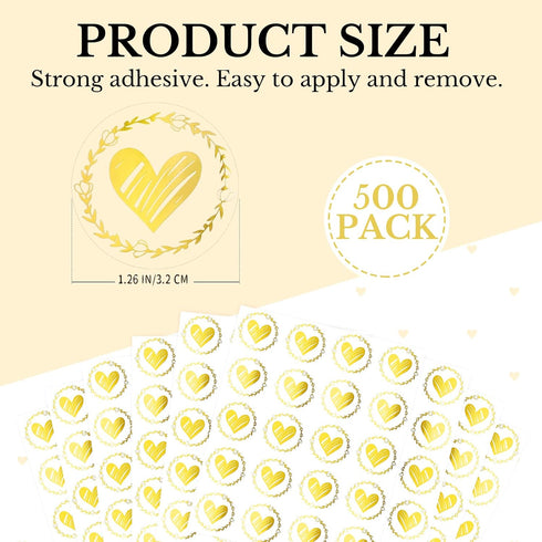 Zonon 500 Pieces Clear Heart Envelope Seals, Wedding Heart Stickers, 1.26 Inch Round Sealing Sticker for Invitations