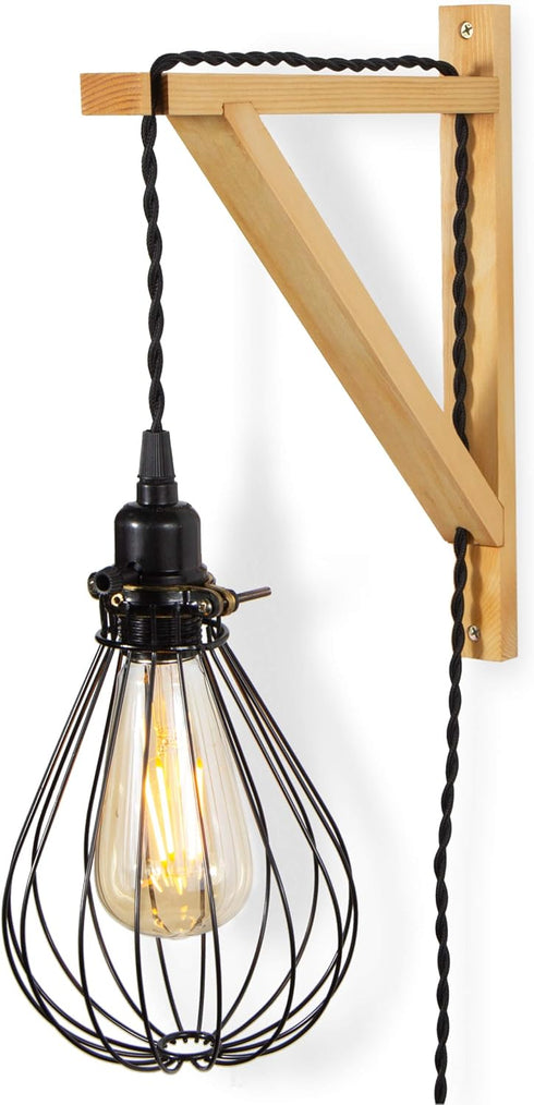 Set 2 Rustic State Palma Wall Mount Wood Triangle Sconce Bracket for Plug in Hanging Pendant Light Lamp Cord Kit