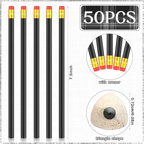 Tinlade 50 Pcs Triangular Grip Pencils Wedding Pencils HB Graphite Pencil Pack Wood Pencils with Eraser for School Drawing Sketching Bridal Baby Shower Office Supplies (Black) by Tinlade