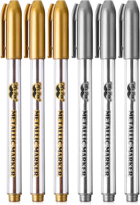 Mr. Pen Metallic Paint Markers, 6 Pack, Silver Paint Marker, Gold Ink Pen, Permanent Metallic Markers
