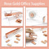 UPIHO Rose Gold Office Supplies Set, Stapler and Tape Dispenser with Clips, Scissors, and Sticky Notes