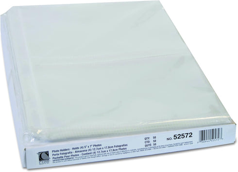 C-Line 50 Clear Photo Pages for Four 5 x 7 Photos, 3-Hole Punched, 11.25 x 8.13