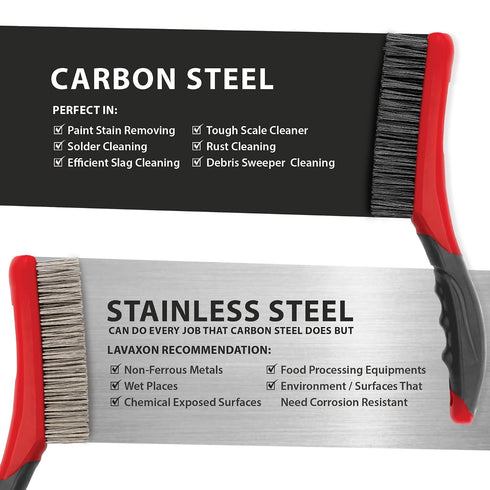 Set-Heavy 10 Inches, (Pack 2-Red) Lavaxon Wire Brush Duty Stainless & Carbon Steel Bristles with Plastic Handle Grip