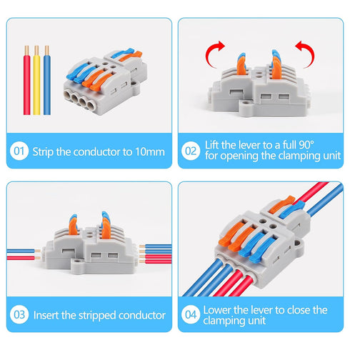 MELFIE 20PCS Lever Wire Connectors, 2 in 4 Out Quick Wire Connectors for AWG 28-12 Electrical Terminal Block