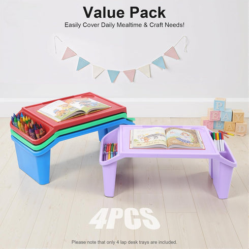 Usoraszkt 4 Pcs Lap Desk Trays, Portable Plastic Breakfast Laptop Trays, Stackable Lap Bed Table with Side Pockets
