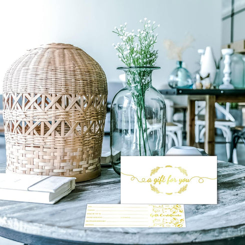 Fancy Land Blank Gift Certificates, 25pcs Gold Foil Cards with Envelopes for Business