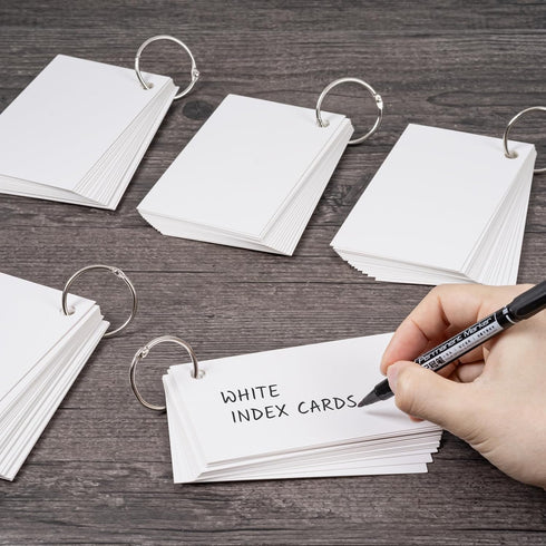 600 3 5 Inch 12 Index Cards, PCS x Punched Flash Cards with Organizing Rings, White Flashcards for Studying, Blank Memo