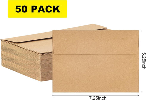 Kraft Envelopes, 50 Pack, 5 x 7 Inch, Brown Envelopes,A7 Envelopes, Card Envelopes, Kraft Paper Envelopes, Invitation Envelopes, Postcard Envelopes (Brown) by HongyiTime