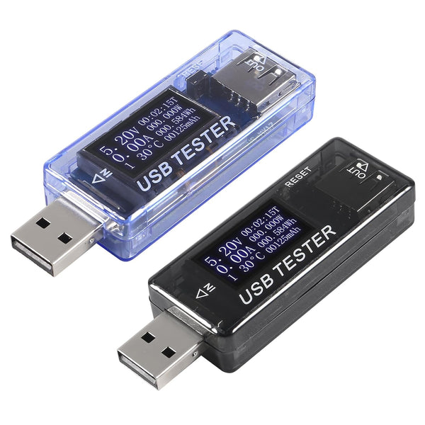 2pcs 8 in 1 USB Tester 10V 3A Voltage Current Meter Digital Multimeter Voltage Detector (Black+Blue)