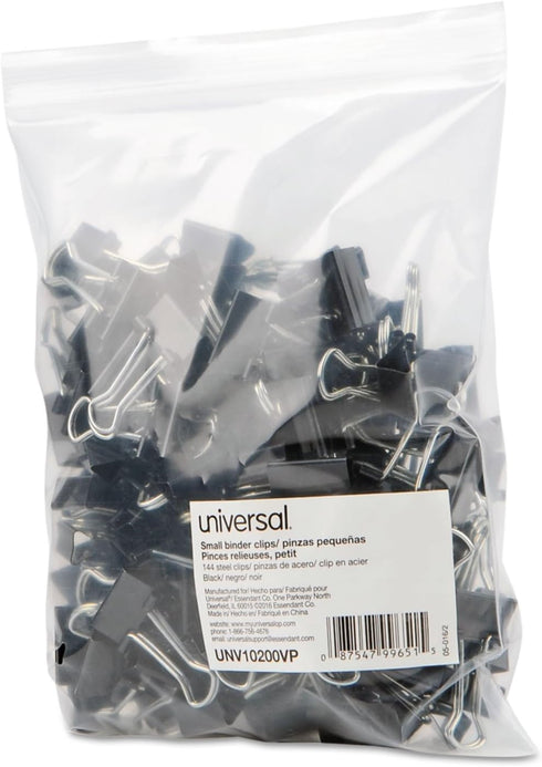 Small Binder Clips, Steel Wire, 3/8" Capacity, 3/4" Wide, Black/Silver, 144/Pack