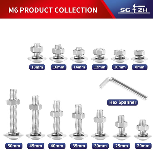 M6 x 12mm Flanged Button Head Socket Cap Screws, 20Pcs 18-8 (304) Stainless Steel Bolts, Nuts, Washers by SG TZH