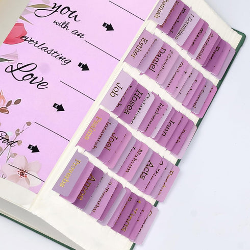 75 Pink Bible Tabs for Women & Men(Gold Foil Lettering) Laminated Bible BookTabs, Chapters Labels for Easy Navigation