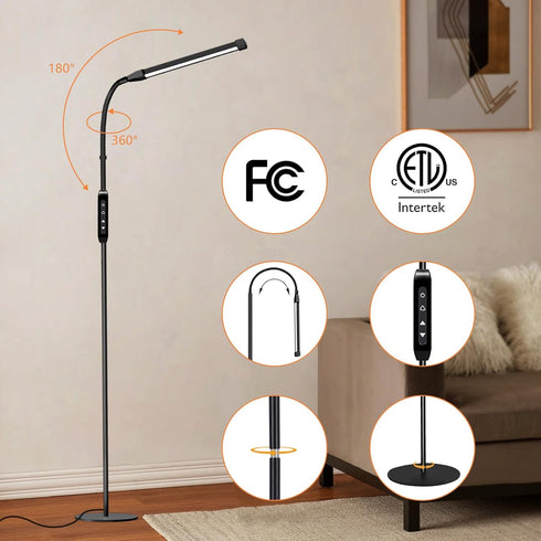 Qumusaa 15W 3000K-6000K Dimmer, 360 LED Floor Lamp with Stepless Adjustable Colors and LEDs Lash Lamp Tattoo Light