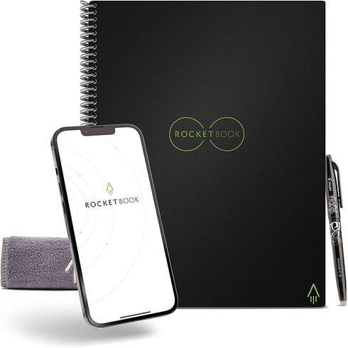 Rocketbook Core Reusable Spiral Notebook - Executive Size 6x8.8, Black, Dotted Pages, App-Connected, Durable Cover