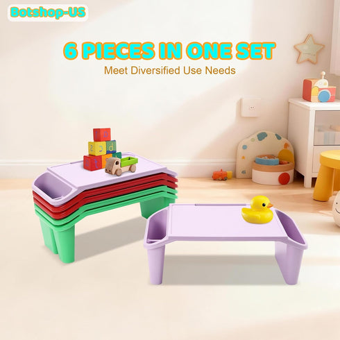 6 (19.6" 9.8" 7" Pcs Kids Lap Desk Tray, Plastic Breakfast Laptop Trays with Side Pockets, Portable Stackable Lap Bed