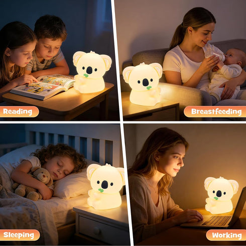 Greprety 3-Level Koala Night Light Squishy Silicone Nursery Breastfeeding Nightlight with Timer Warm White & RGB Color