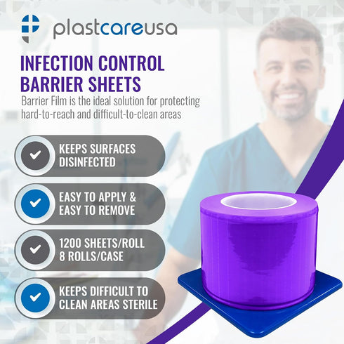 4"x6" 6.5nm (1 1200 Purple Barrier Film Roll - Thickness Medical Grade Surface Protective Dental Barrier Film
