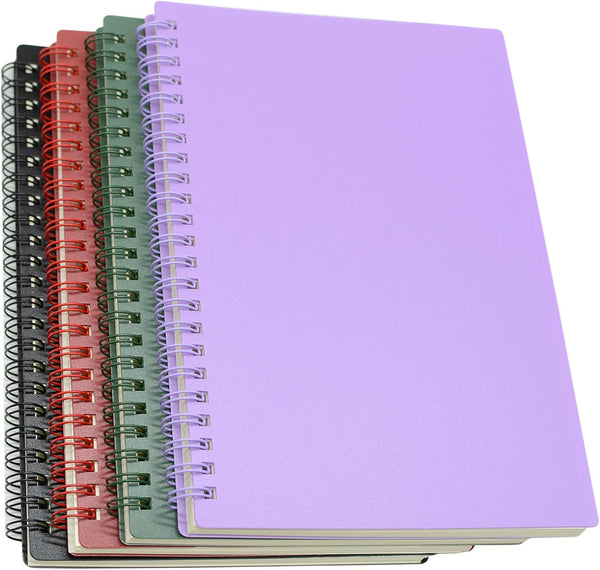 Yansanido Spiral Notebook – 4 Pcs A5 Thick Plastic Hardcover, 80 Sheets, 160 Pages, College Ruled, Dark Color