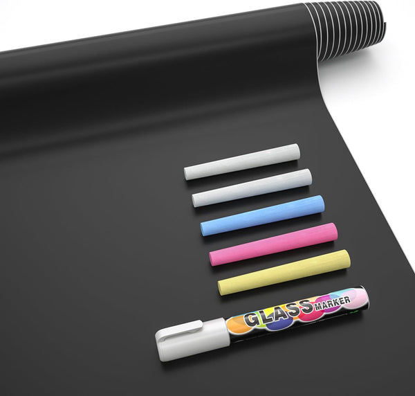 Nicpro Chalkboard Contact Paper Roll, 17.7" X 78.7" Self Adhesive Blackboard Wallpaper with 1 Marker & 5 Chalk