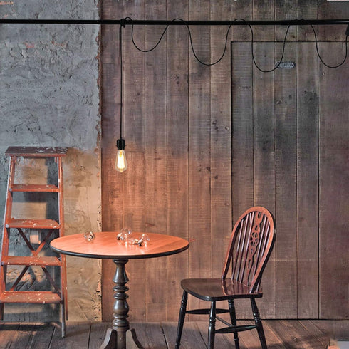 15ft Set E26 Pendant Light Kit with Switch, Industrial DIY Pendant Light Cord, with Black Woven Fabric Rope Pendant