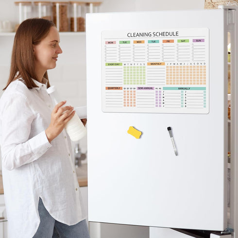 Cleaning Schedules and Checklists Dry Erase Magnetic Planner Whiteboard for Refrigerator - Daily Weekly Monthly
