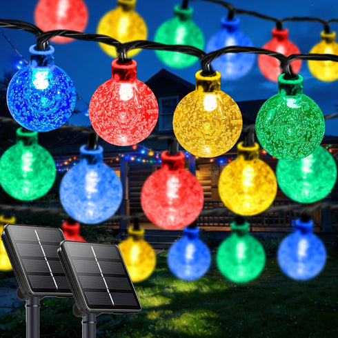 Multicolor Solar String Lights Outdoor, 2-Pack Total 100 LED 64FT Crystal Globe