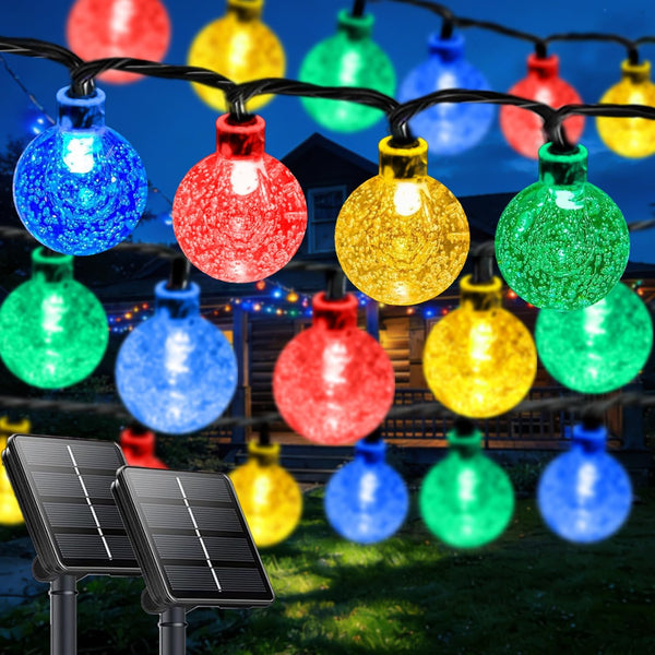 Multicolor Solar String Lights Outdoor, 2-Pack Total 100 LED 64FT Crystal Globe