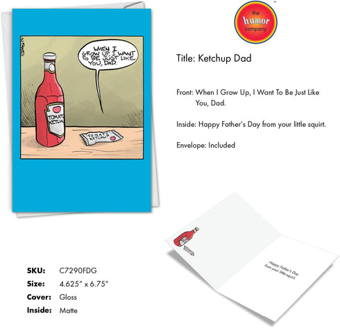 NobleWorks Funny Father's Day Card with Envelope, Humor Greeting Card for Dads, Stepdad, Grandpa - Ketchup Dad C7290FDG