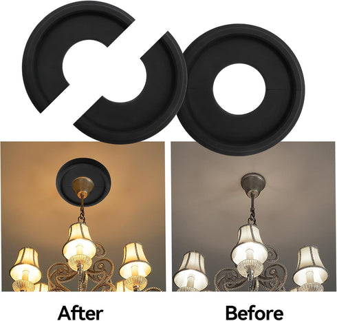 2Pcs 10 inches,Lighting Semetall Black Ceiling Medallion PU Ceiling Medallion for Light Fixtures,Ceiling