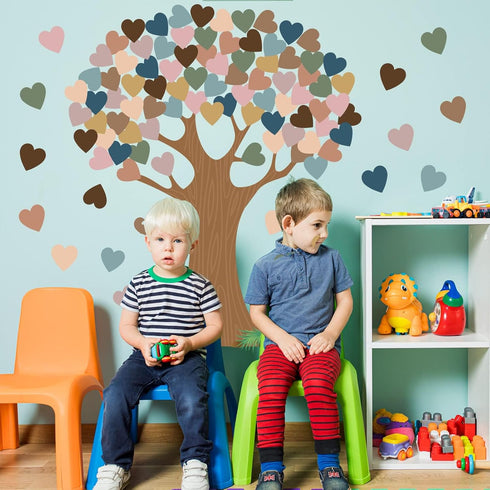 Boho Classroom Tree Bulletin Board Set with Heart Shape Cutouts, Welcome Wall Decor for School