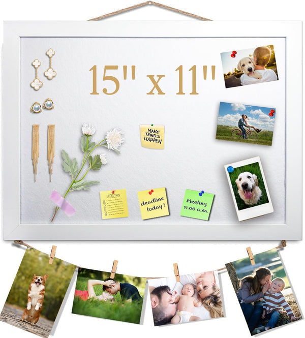 White Bulletin Board Cork Boards with Felt 15"x11" Small Display Pin Board for Walls Jewelry Notes Collection Office