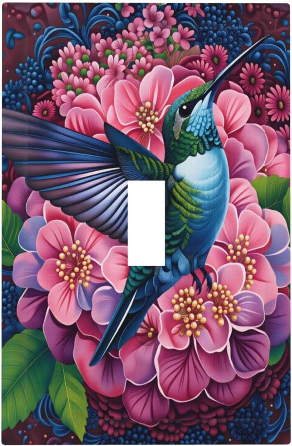 HTSAHKV Hummingbird Floral Wall Plate Light Switch Cover Single Gang Outlet Faceplate Print