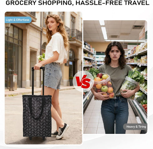 BELLPO Small Shopping Cart with Wheels, Rolling Shopping Bag, Collapsible Grocery Cart, Portable Foldable Shopping