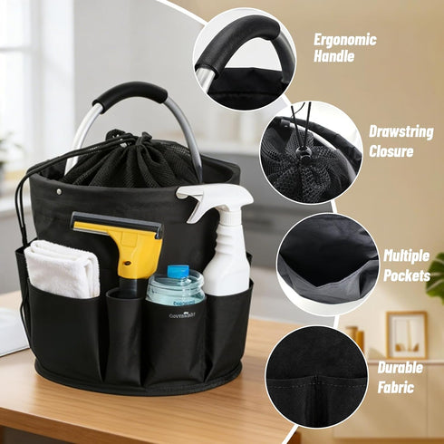 17L 7 11-Inch Portable Cleaning Caddy with Handle, Foldable Storage Basket & Pockets, Large Organizer for Cleaning