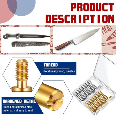 20 Sets Brass Bracket Bolt Fasteners and Stainless Steel Tactical Lock Rivets for Knife Making Supplies