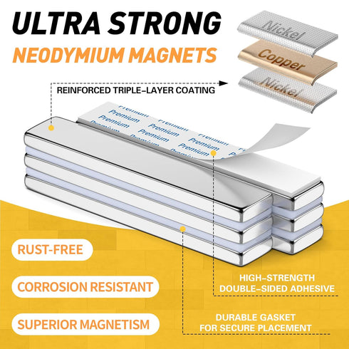 12 Pack 60 10 3 mm FINDMAG Neodymium Bar Magnets, Powerful Rare Earth Magnets with Double-Sided Adhesive - x x