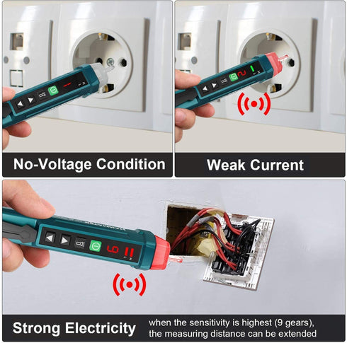 Non-Contact Voltage Tester with 9 Gear Adjustable Sensitivity, LCD Display AC Circuit Tester Tool
