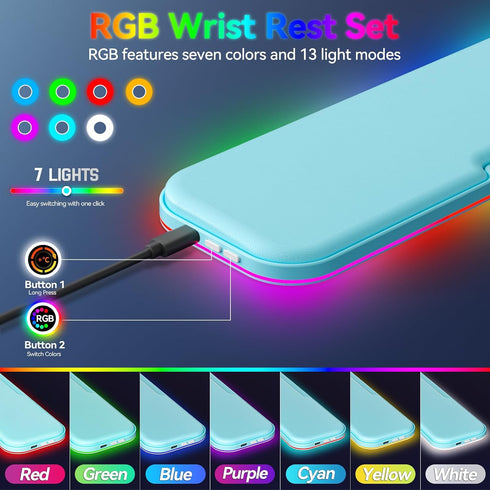 KONDOUND 2-in-1 Set, Heated Wrist Rest Ergonomic Memory Wrist Pad with RGB Lights and Non-Slip Base, Keyboard Mouse